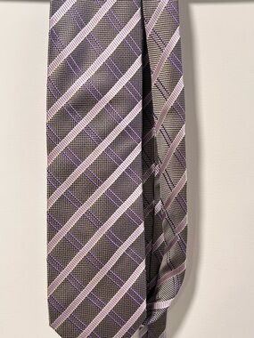 Valerio Garati Pure Silk Tie with Lavender and Purple Windowpane